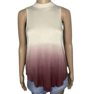 American Eagle Cream & Maroon Balayage Soft & Sexy High Neck Keyhole Tank Top